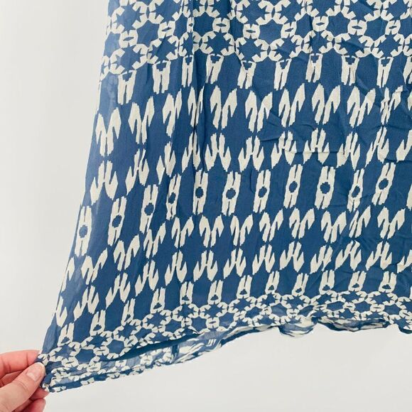 Lucky Brand Size XS Blue & White Boho Racerback Geometric Print Peasant Dress - Picture 5 of 9